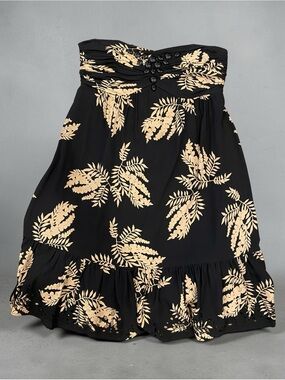 Shoshanna Black Strapless dress with Beige Floral Print Bohemian Vintage